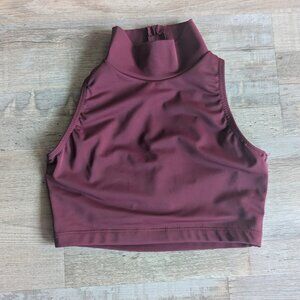 Balera Maroon Mock Neck Crop Top | Zip Back | Size MC